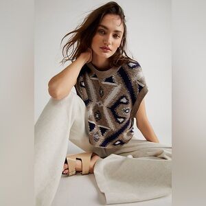 Free People Cyprus Vest Knit Vest Womens Aztec Print Size Small